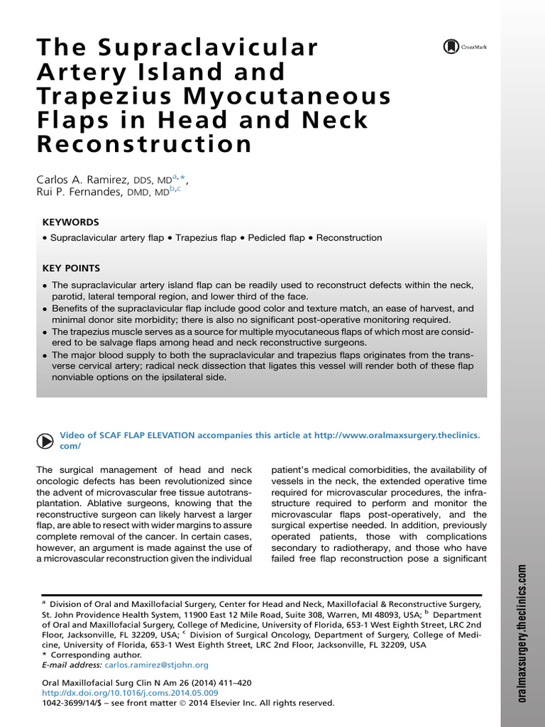 Supraclavicular Artery Island and Trapezius Myocutaneous Flap | PDF ...