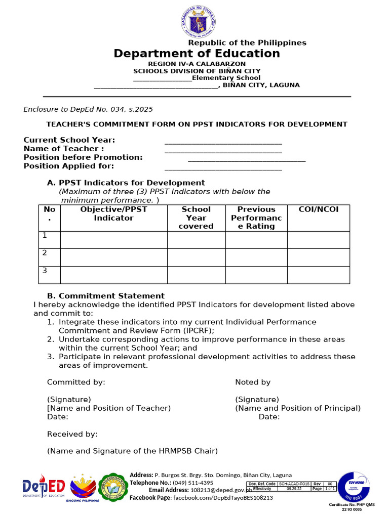 Teacher Commitment Form for ECP | PDF