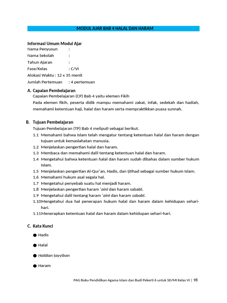 7.4 Modul Ajar Bab 4 PAG PAI Dan Budi Pekerti Kelas VI | PDF
