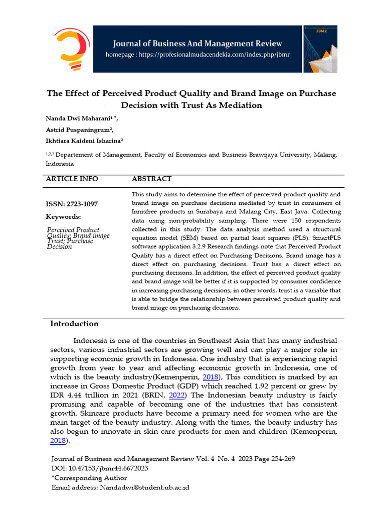 The Effect of Perceived Product Quality and Brand | PDF | Cronbach's ...
