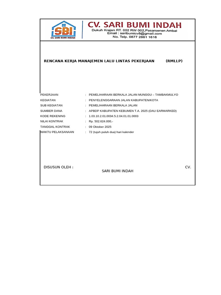Rencana Manajemen Lalu-Lintas Pekerjaan RMLLP Munggu - Tambakmulyo 2025 ...