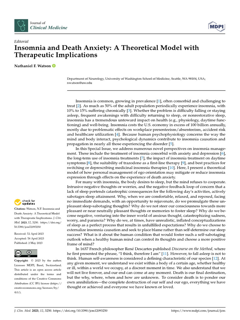Insomnia and Death Anxiety - A Theoretical Model With | PDF | Insomnia ...