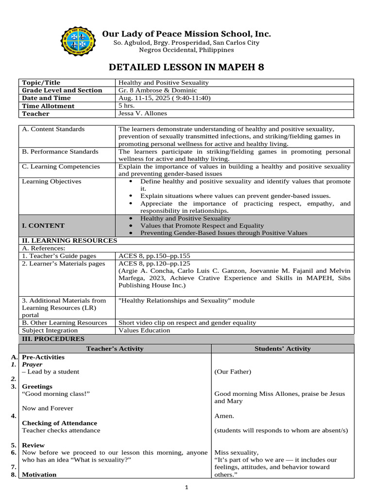 Healthy Sexuality Lesson Plan for Grade 8 | PDF | Empathy ...