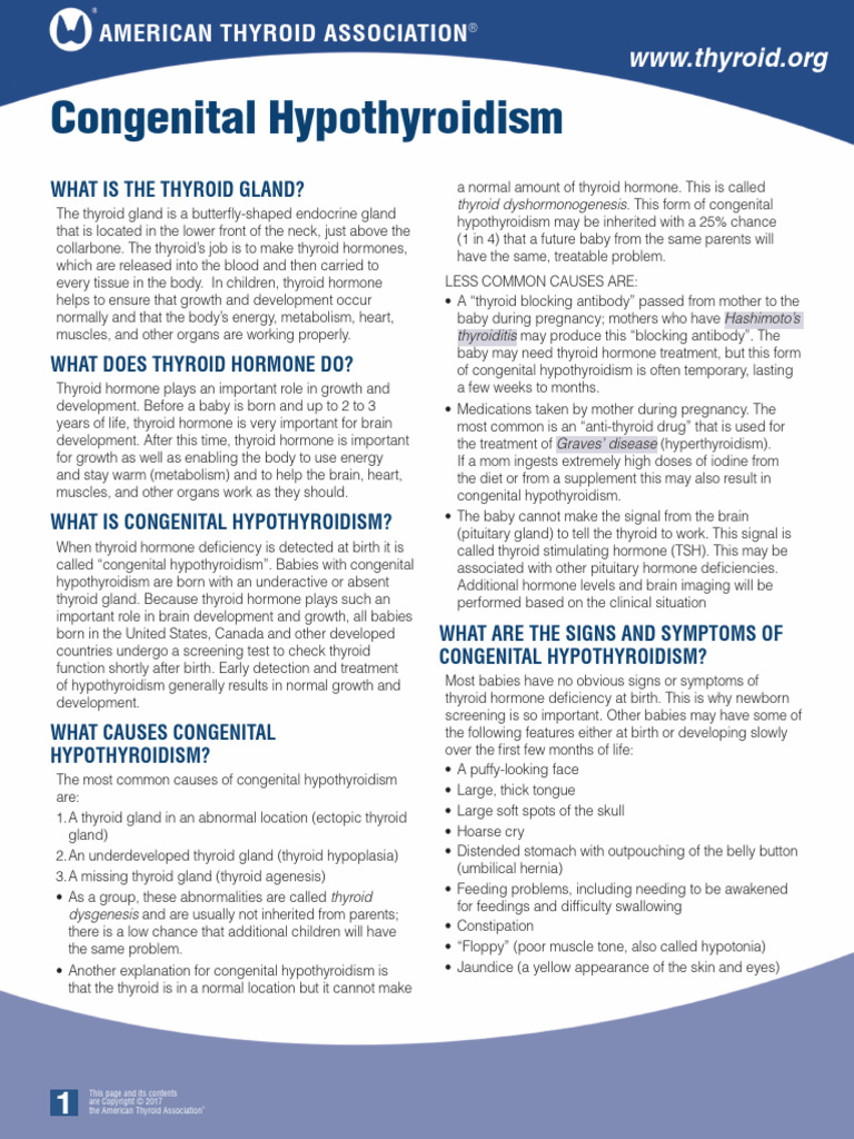 Congenital Hypothyroidism Brochure | PDF | Hypothyroidism | Thyroid