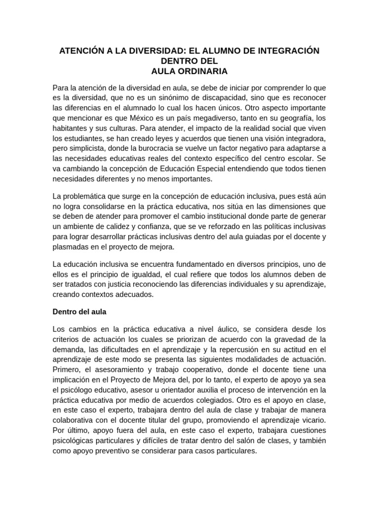 Atención a la Diversidad en el Aula | PDF | Salón de clases | Aprendizaje