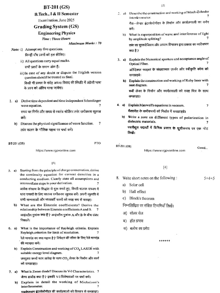 Engineering Physics Jun 2025 | PDF