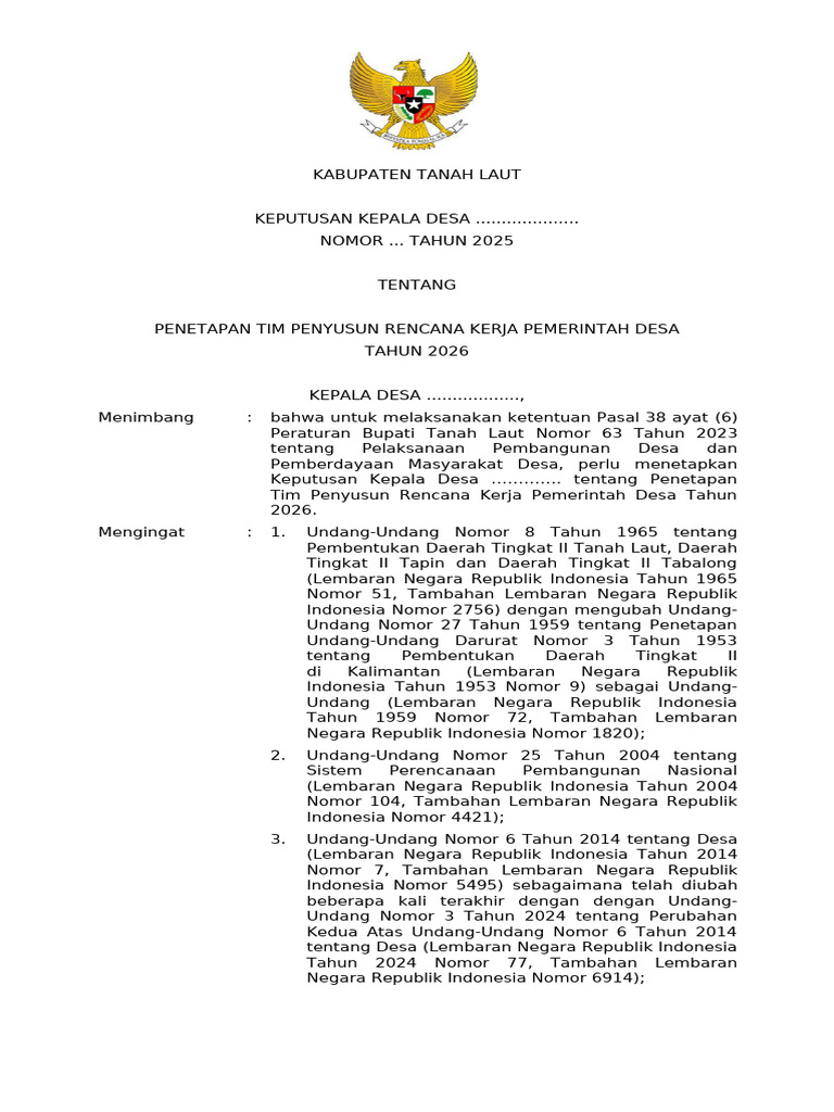 SK Tim Penyusun RKP Desa 2026 | PDF