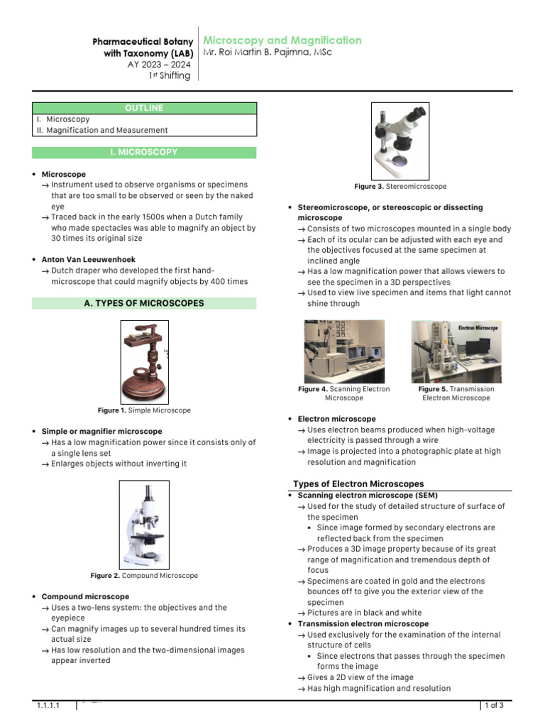 Microscopy Techniques and Magnification Guide | PDF | Tissue (Biology ...