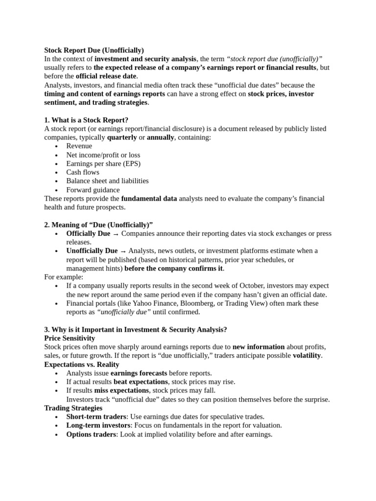 Stock Report Due | PDF | Investing | Stocks