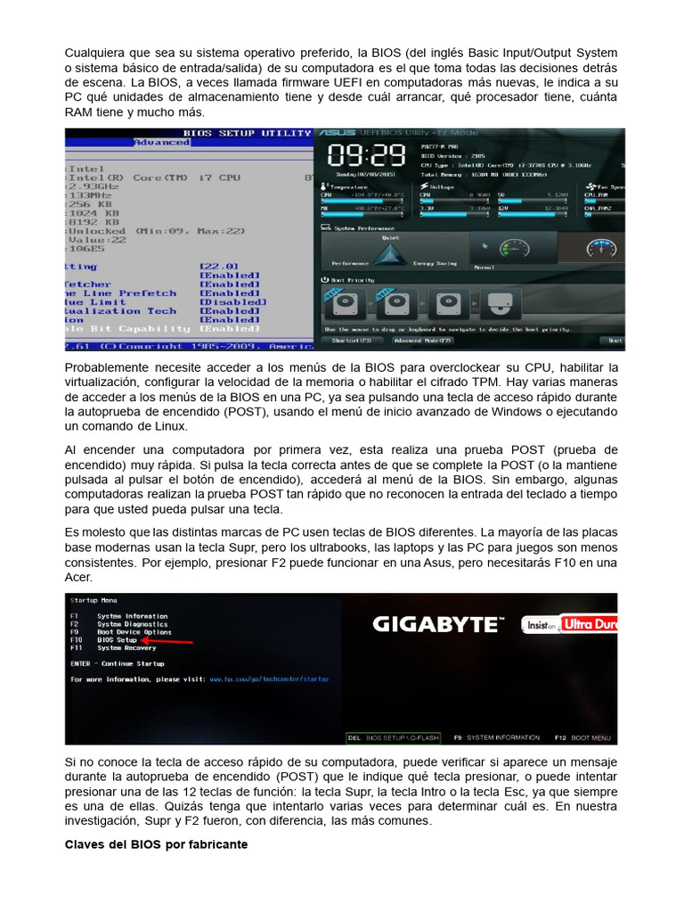 Acceso a BIOS: Teclas por Marca de PC | PDF | Bios | Informática