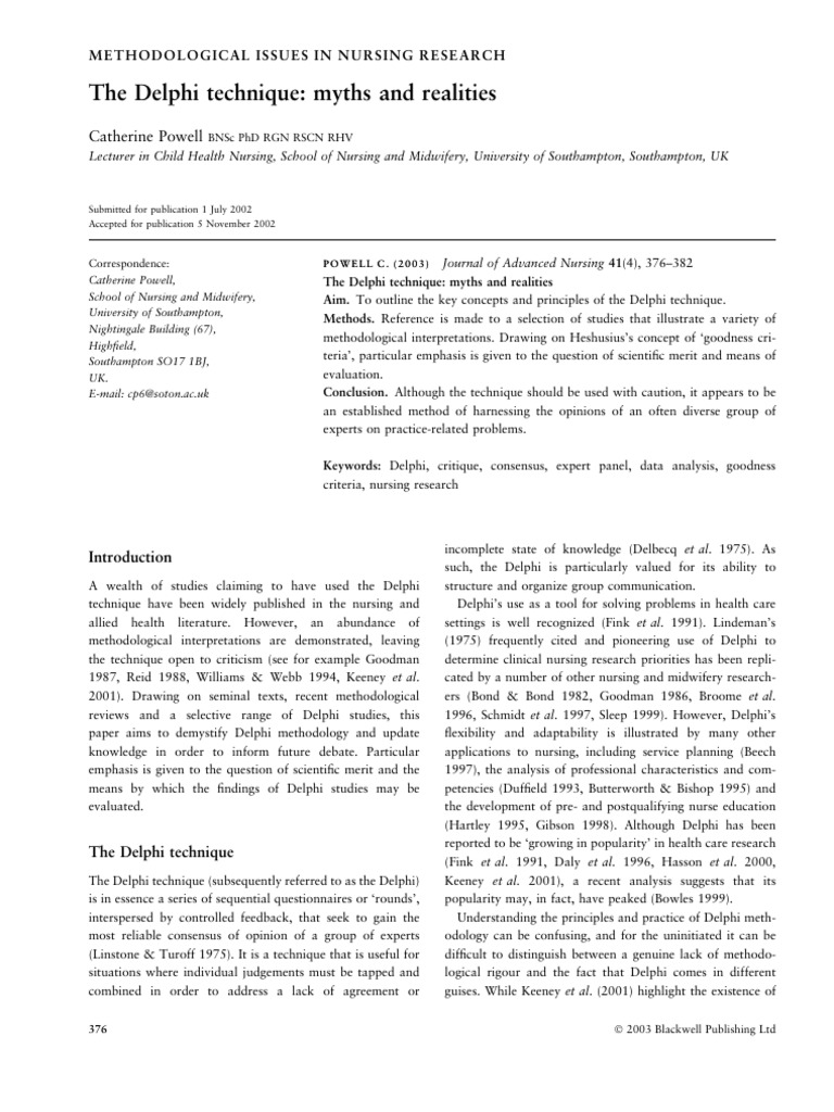 Delphi Technique in Nursing Research | PDF | Science & Mathematics