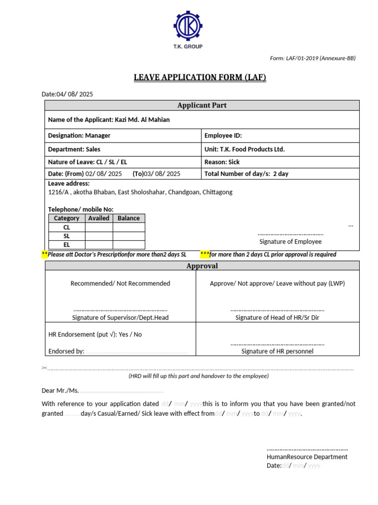 Updated Leave Form 14 Jun 23 | PDF