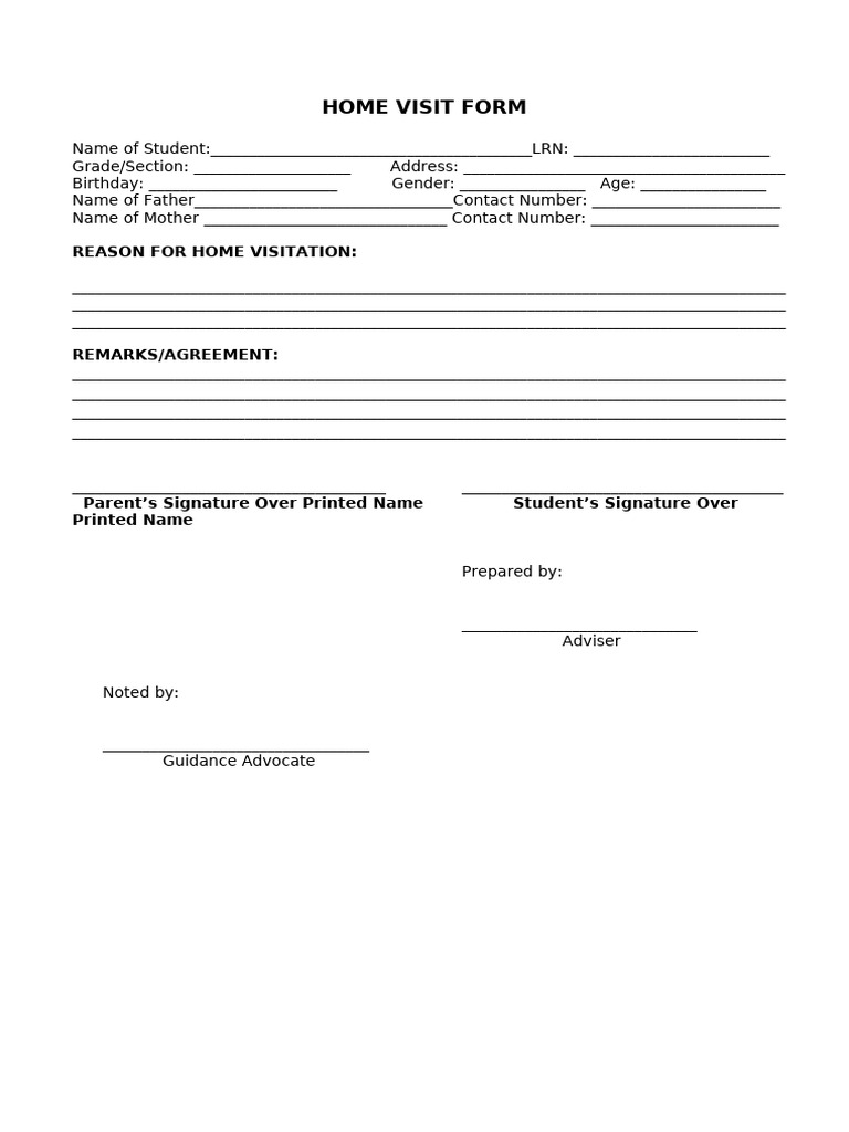 Home Visit Form for Students | PDF