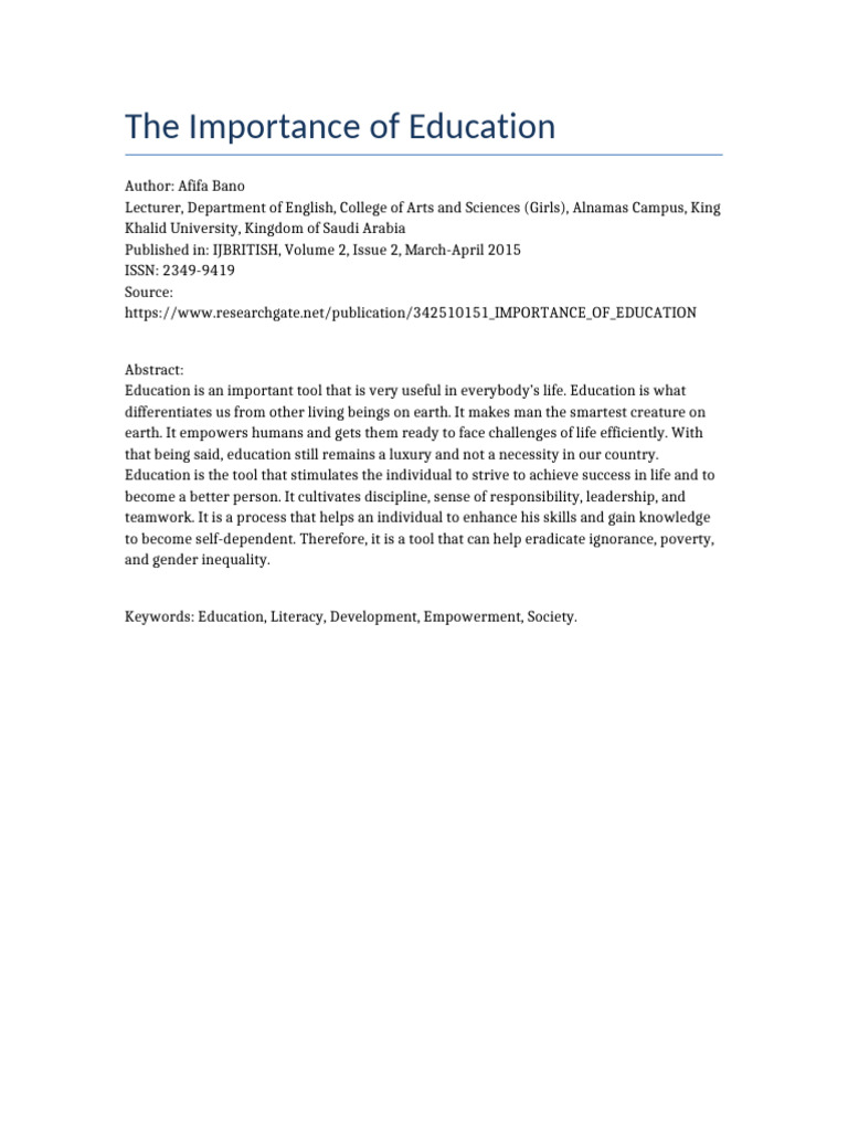 The Crucial Role of Education in Society | PDF