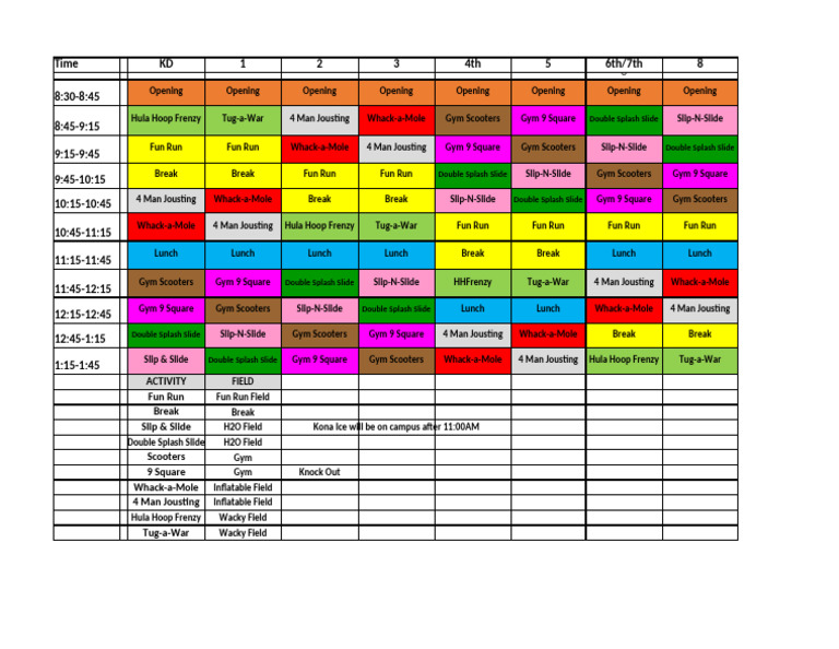 2025 Field Day Schedule K-8 | PDF