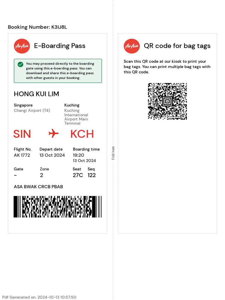 E-Boarding Pass for Flight AK 1772 | PDF