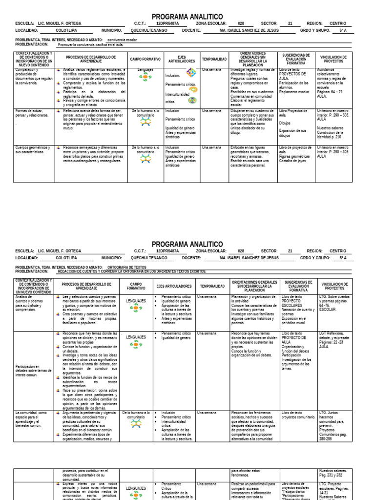 Programa Analitico para Imprimir | PDF | Comunicación | Pensamiento