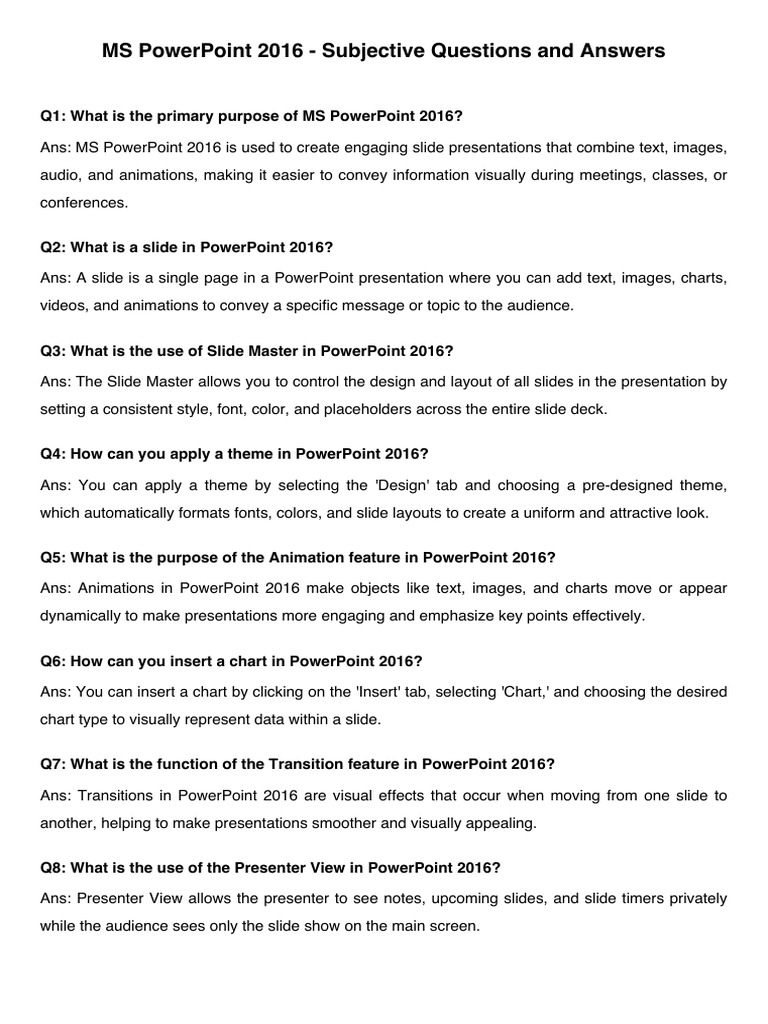 MS PowerPoint 2016 Subjective QA | PDF | Microsoft Power Point | Page ...