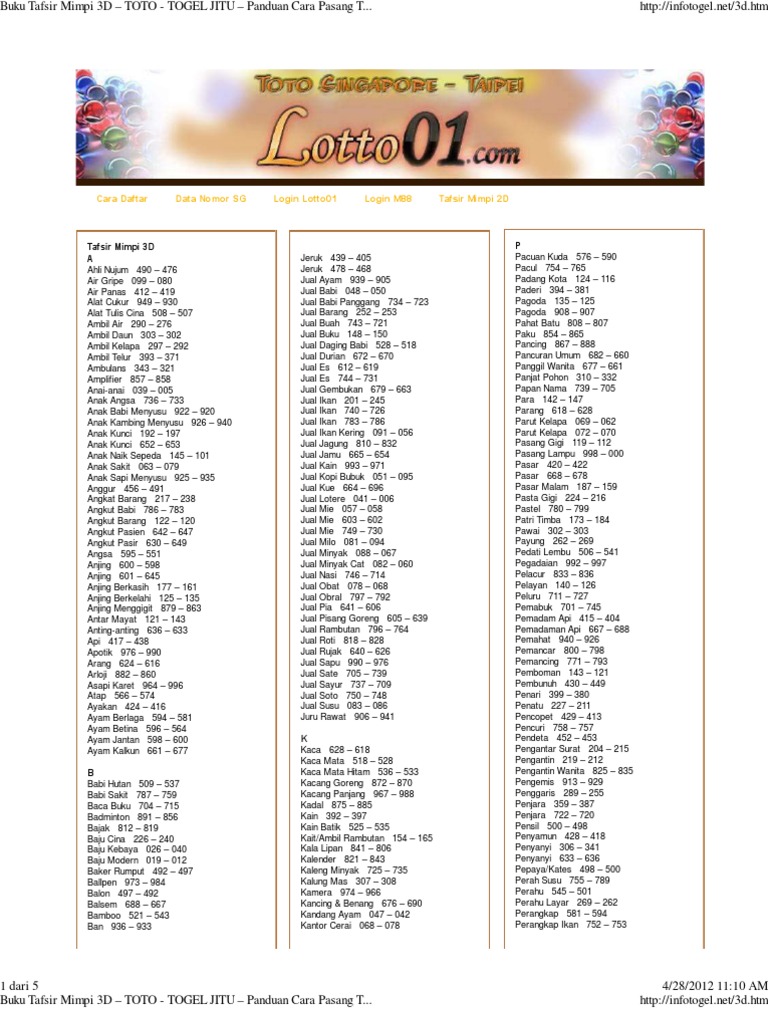 Buku Tafsir Mimpi 3d Toto Togel Jitu Panduan Cara Pasang Togel Lewat Internet Pdf