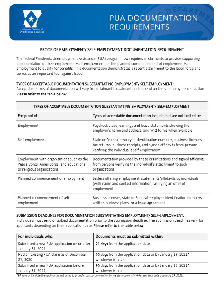PUA Documentation Requirements (002) | PDF | Unemployment | Employment