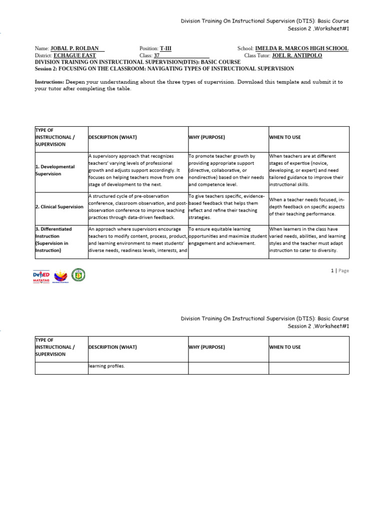 Types of Instructional Supervision Guide | PDF | Teachers | Learning