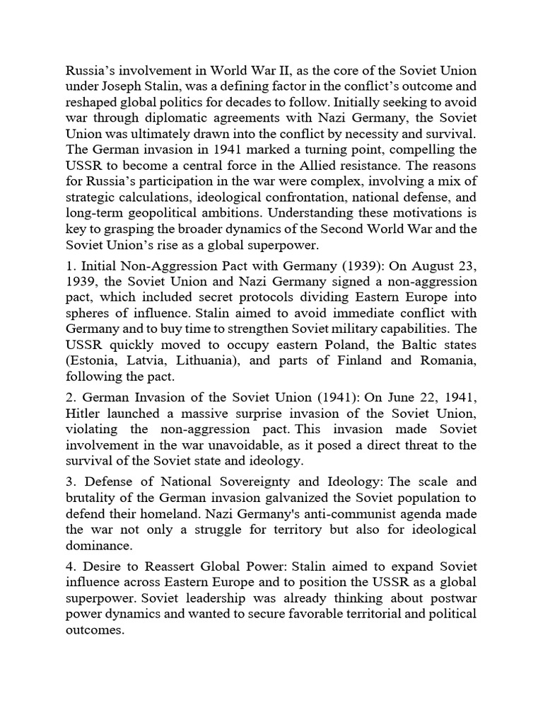 Russias Involvement WW-2 | PDF | Soviet Union | World Politics