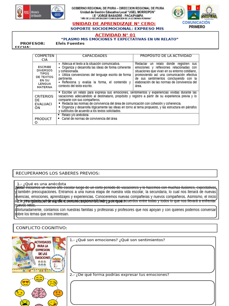 Expresión de emociones en relatos escolares | PDF | Las emociones ...