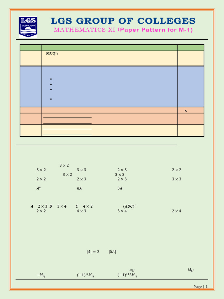 Xi Paper Patteren+ Objective Chapter # 4+5 | PDF | Matrix (Mathematics ...