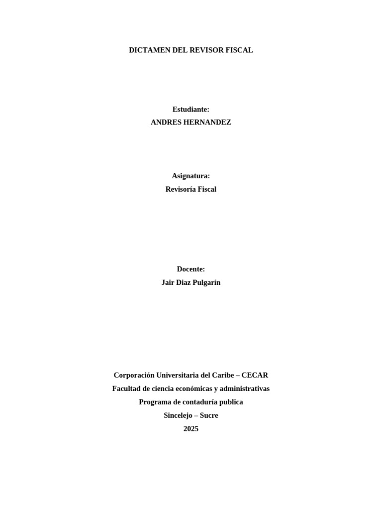 Dictamen del Revisor Fiscal: Tipos y Funciones | PDF | Estado ...