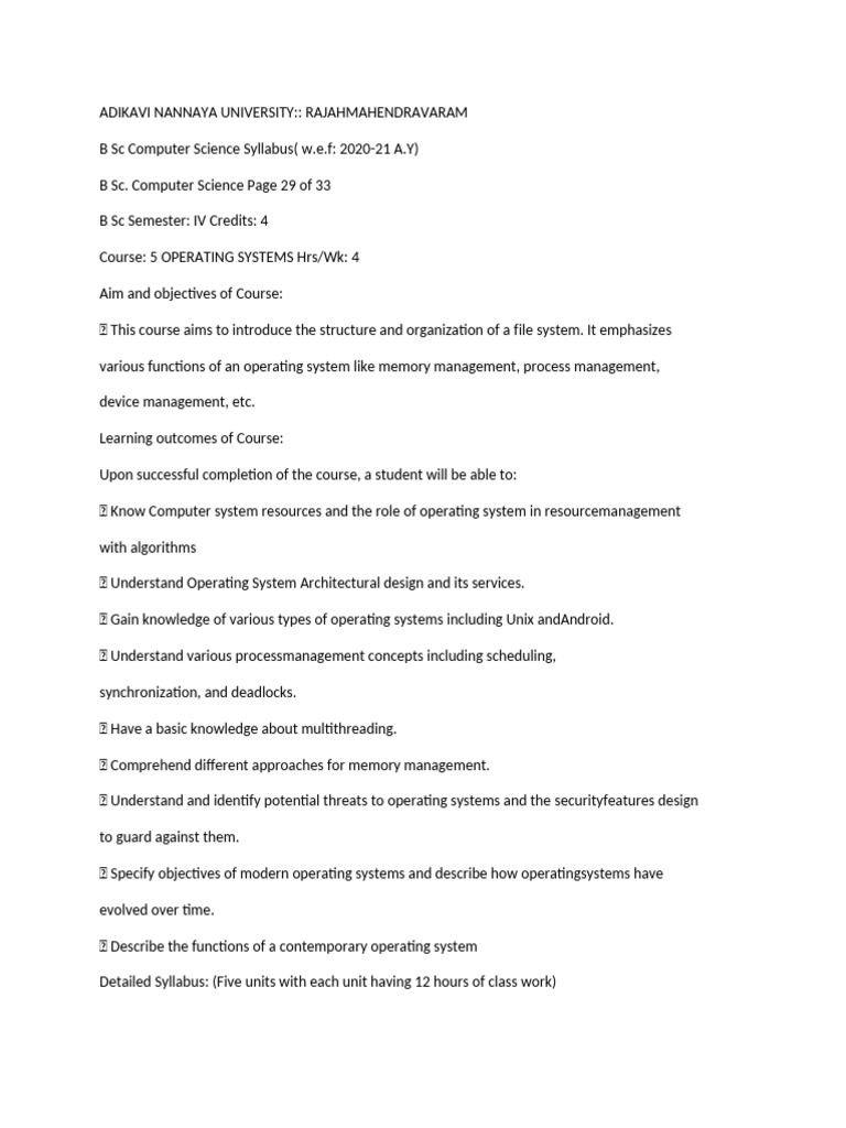 Operating Systems Syllabus Overview | PDF | Operating System | Thread ...