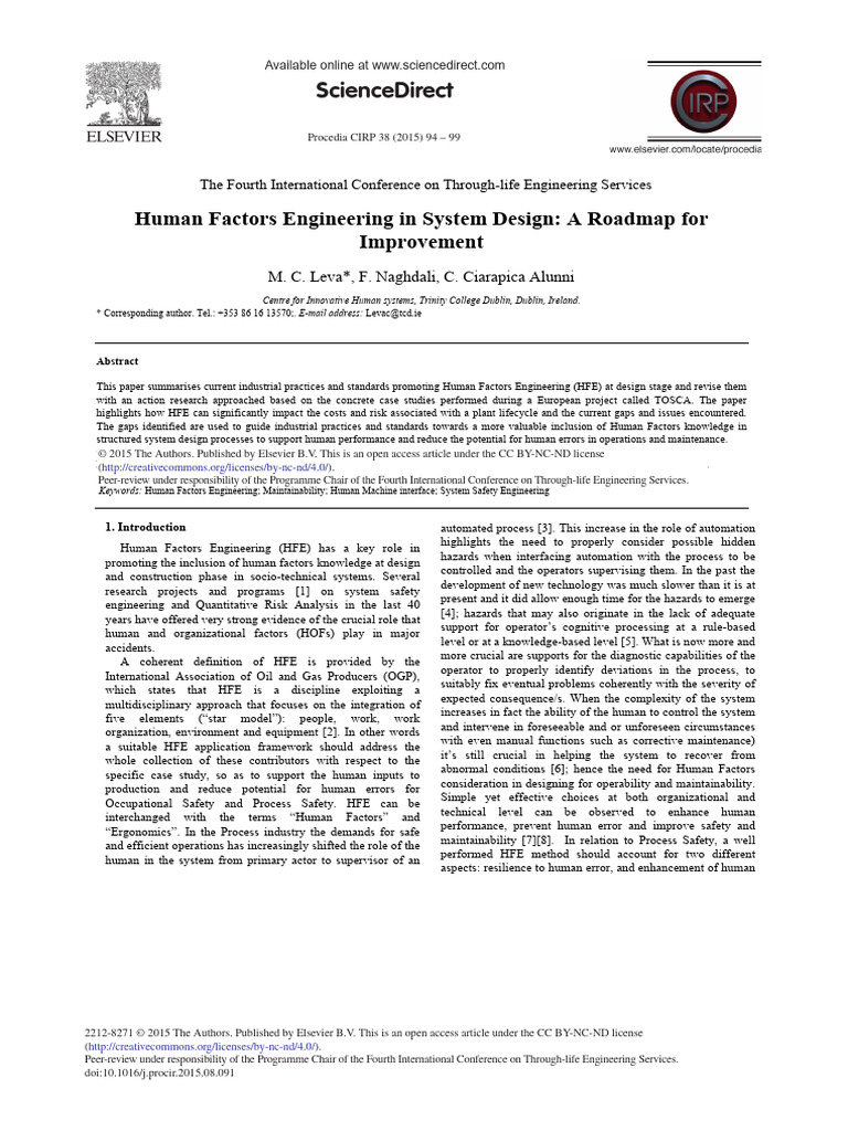Human Factors Engineering in System Design A Roadmap For | PDF ...