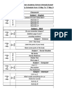 Pakistan Academy School Ahmadi, Kuwait Weekly Schedule From 13 May To 17 May 2012 Class - 1 A, B, C & D