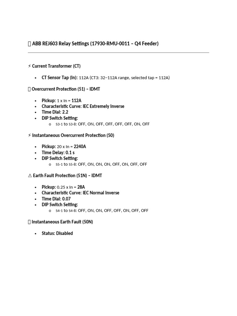 ABB REJ603 Relay Settings Guide | PDF