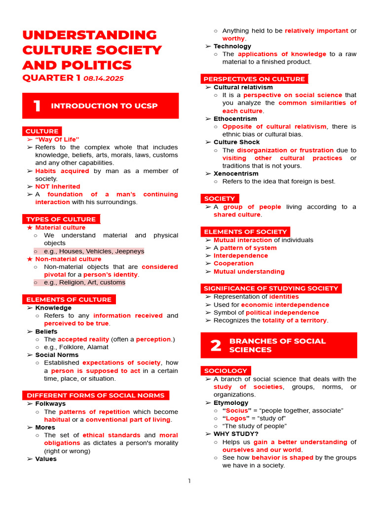 Understanding Culture Society and Politics G12.1 | PDF | Human | Society