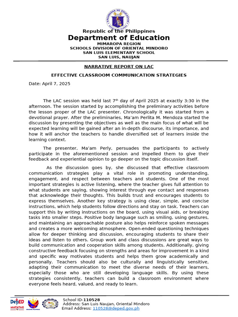 Narrative Lac Session (Mam Perly) | PDF | Teachers | Learning