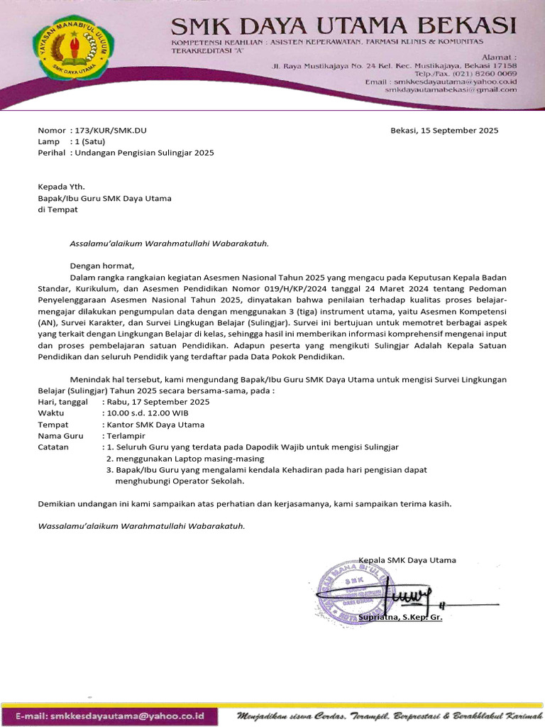 Undangan Sulingjar 2025 untuk Guru SMK | PDF