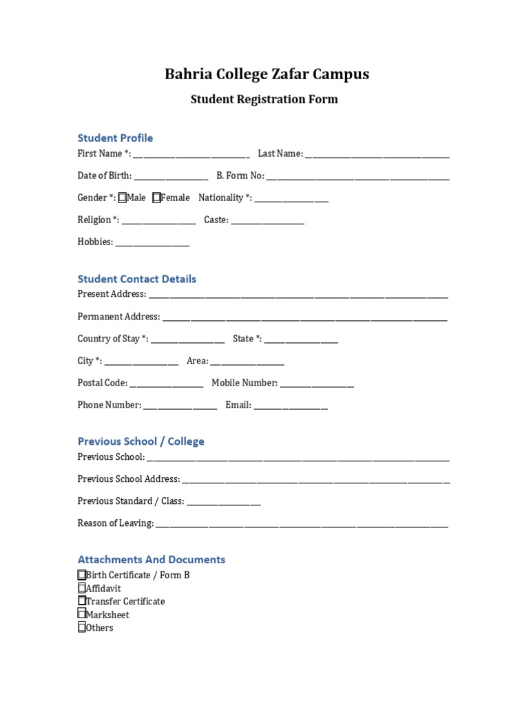 Student Registration Form Template | PDF