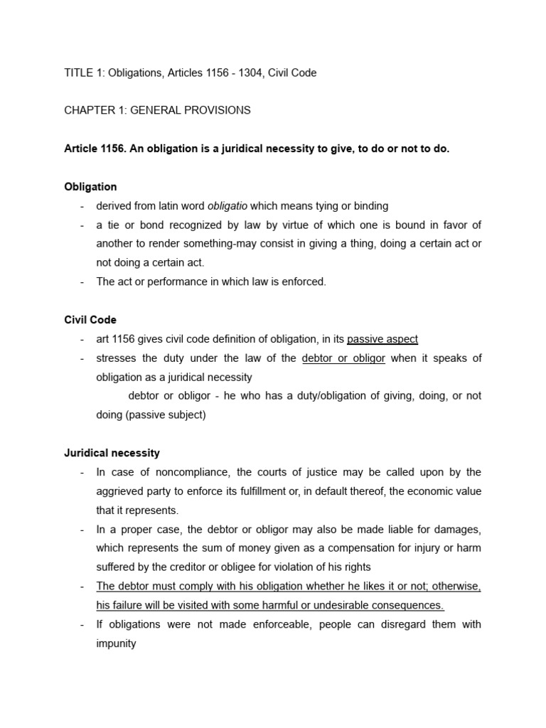 Understanding Civil Code Obligations | PDF | Law Of Obligations ...