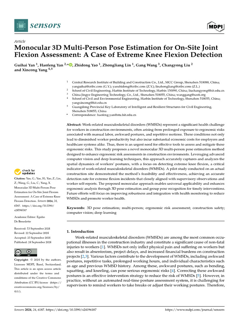 Monocular 3D Pose Estimation for WMSDs | PDF | Risk Assessment | Risk