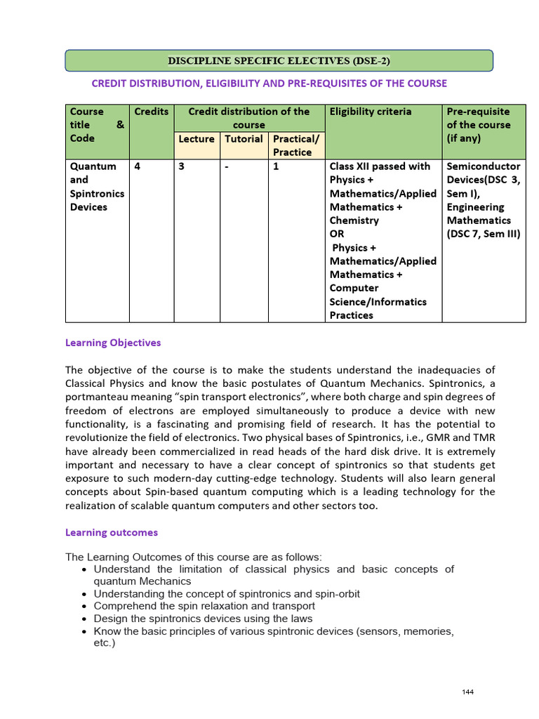 Quantum and Spintronics Devices Course | PDF | Spin (Physics) | Quantum ...