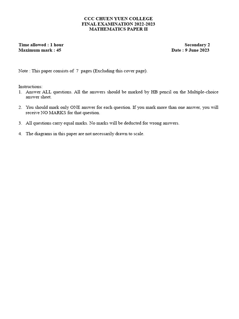 Math S2 Final Paper 2 QP | PDF | Mathematics | Elementary Geometry