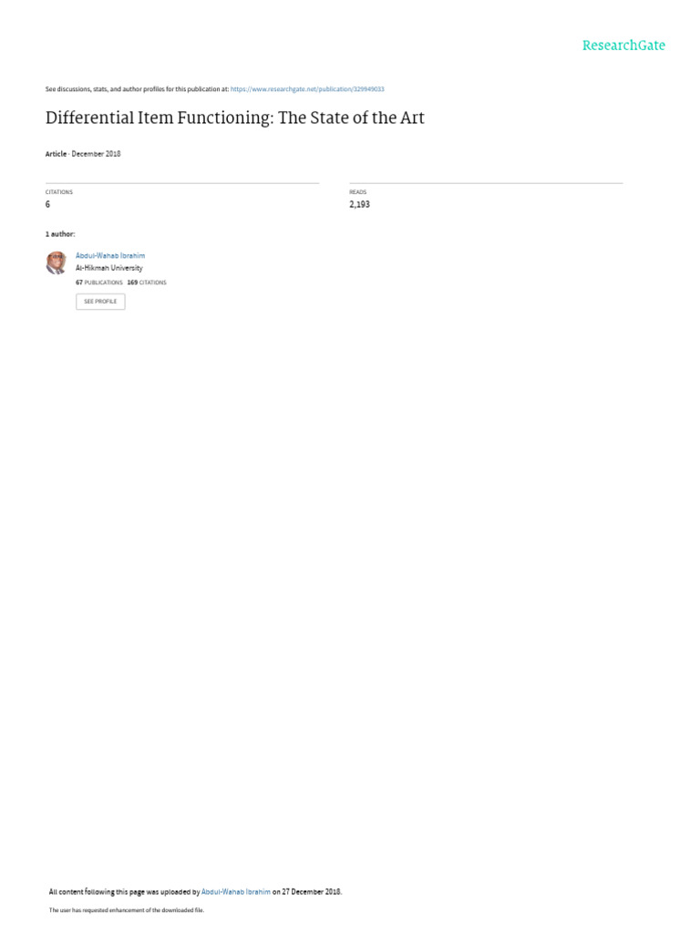 Differential Item Functioning The State of The Art 2018 | PDF ...