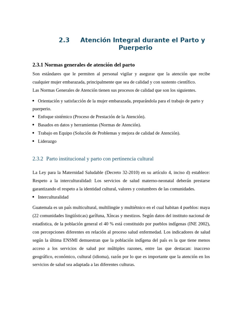 Atención Integral en Parto y Puerperio | PDF | Parto | Control de la ...