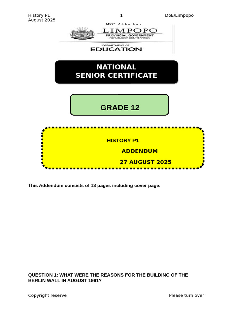 GR 12 His p1 Pre-Trial Addendum August 2025 | PDF | Angola