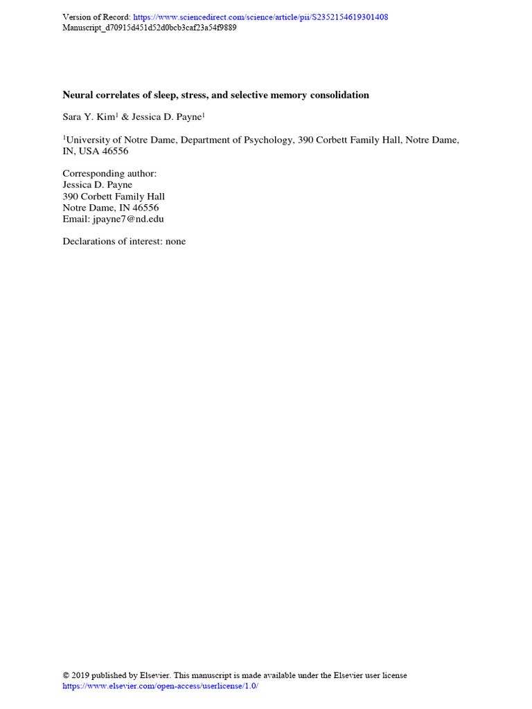 Sleep, Stress, and Memory Consolidation | PDF | Memory | Sleep