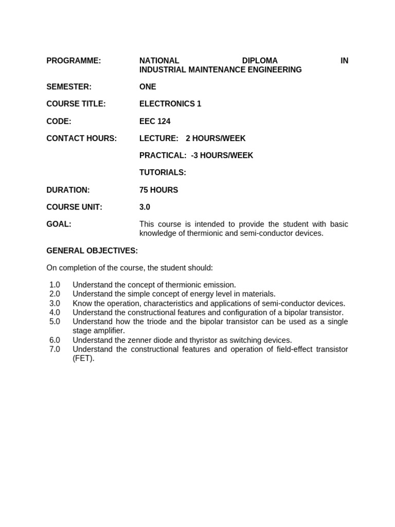 Electronics 1 Course Overview | PDF | Bipolar Junction Transistor ...