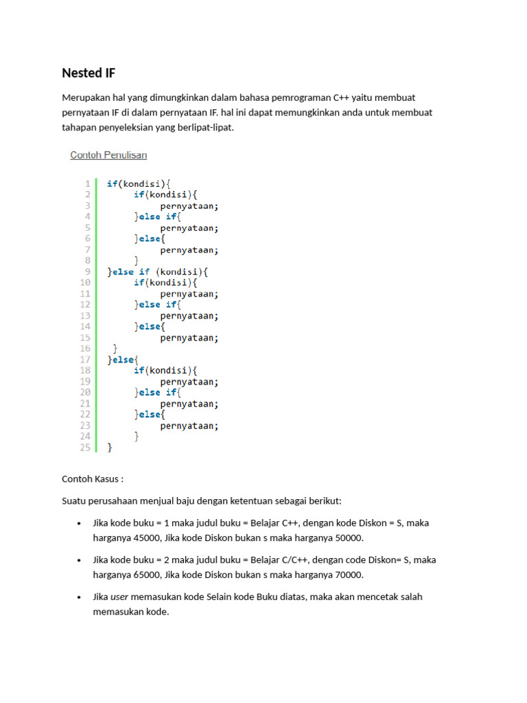 Nested IF dalam C++ untuk Penentuan Harga | PDF