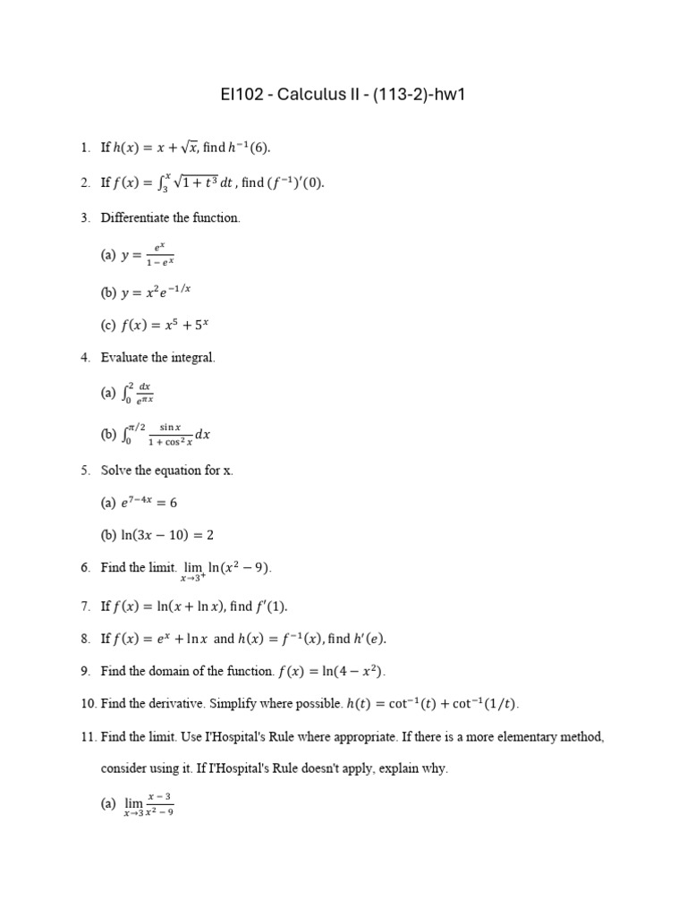 Calculus II Homework Solutions and Problems | PDF