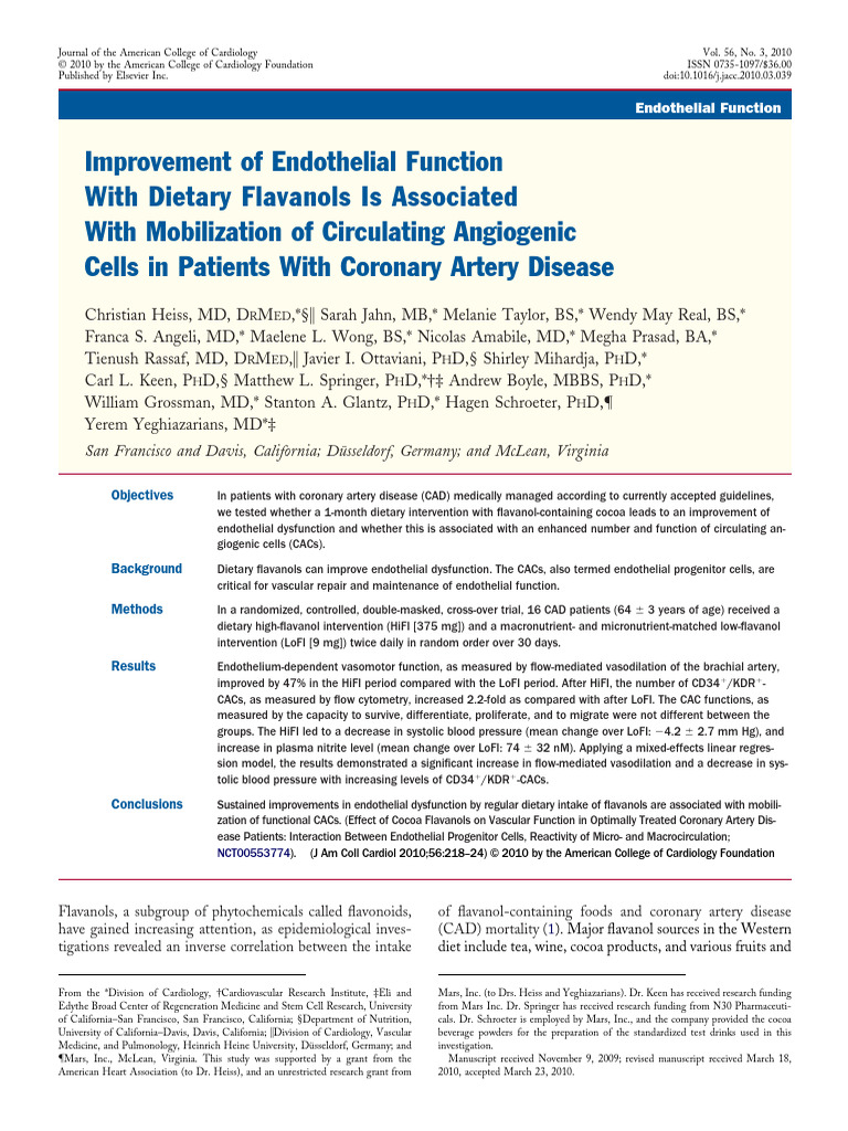 Improvement of Endothelial Function With Dietary Flavanols Is ...