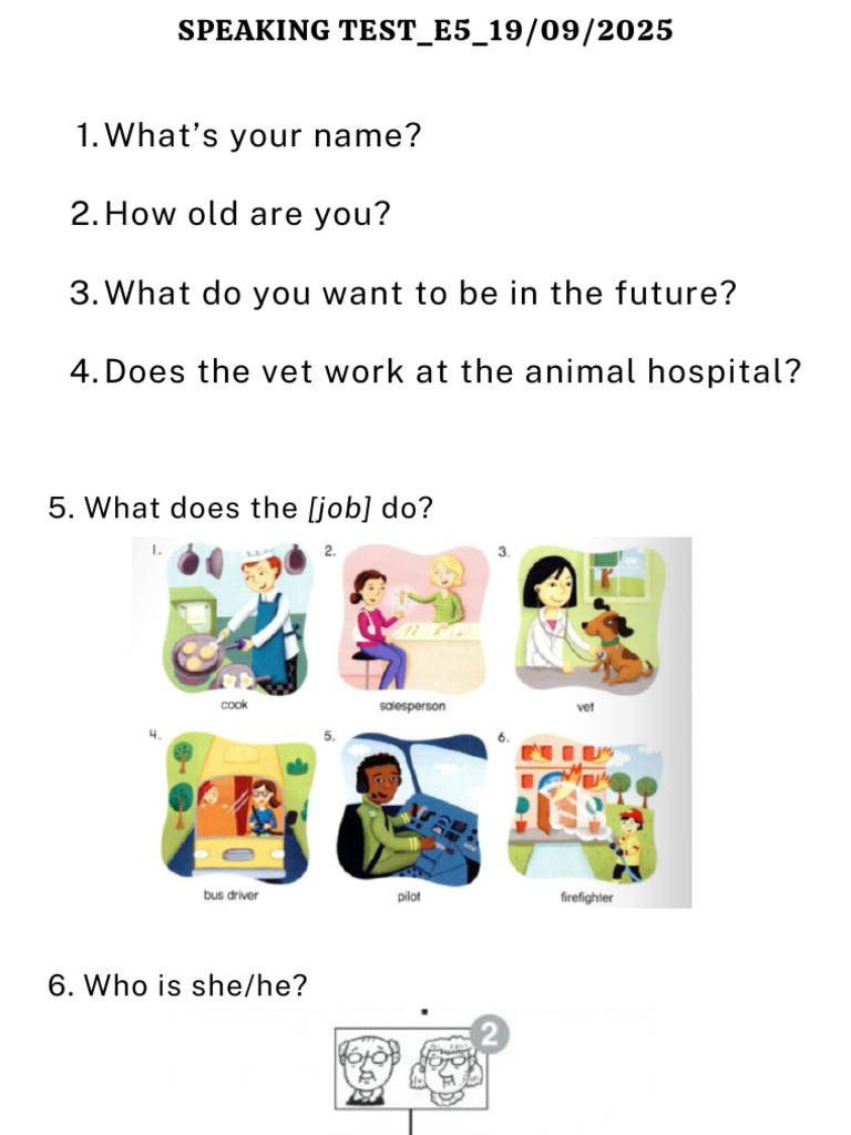 Speaking Test Questions for E5 Level | PDF